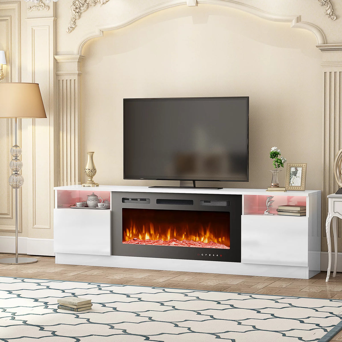 White 70'' TV Stand with 36'' Electric Fireplace J162612
