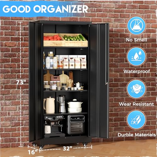 Black Metal Storage Cabinet with 4 Swivel Wheels U512