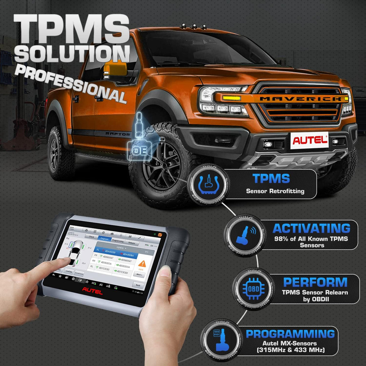 Bi-Directional Diagnostic Scan Tool with TPMS Sensors F872