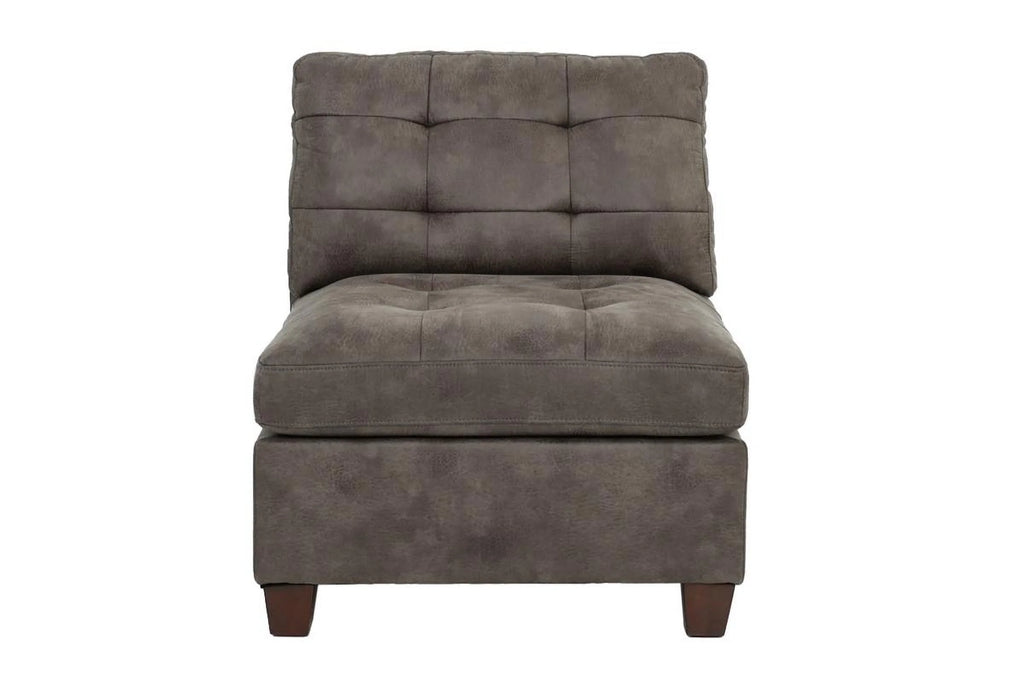 Tufted Armless Chair Dark Brown Leatherette 1pc Cushion Sofa Wooden Legs A18847
