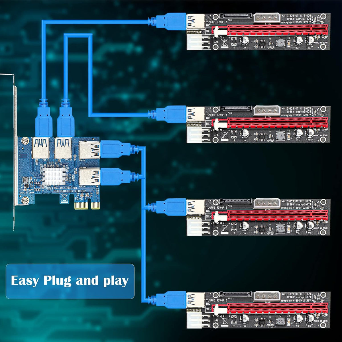 PCIE 1x to 4X Riser Card with 16x to 1x Express Adapter Set R610