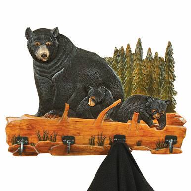 Carved Wood Bear Family Coat Rack Z21529
