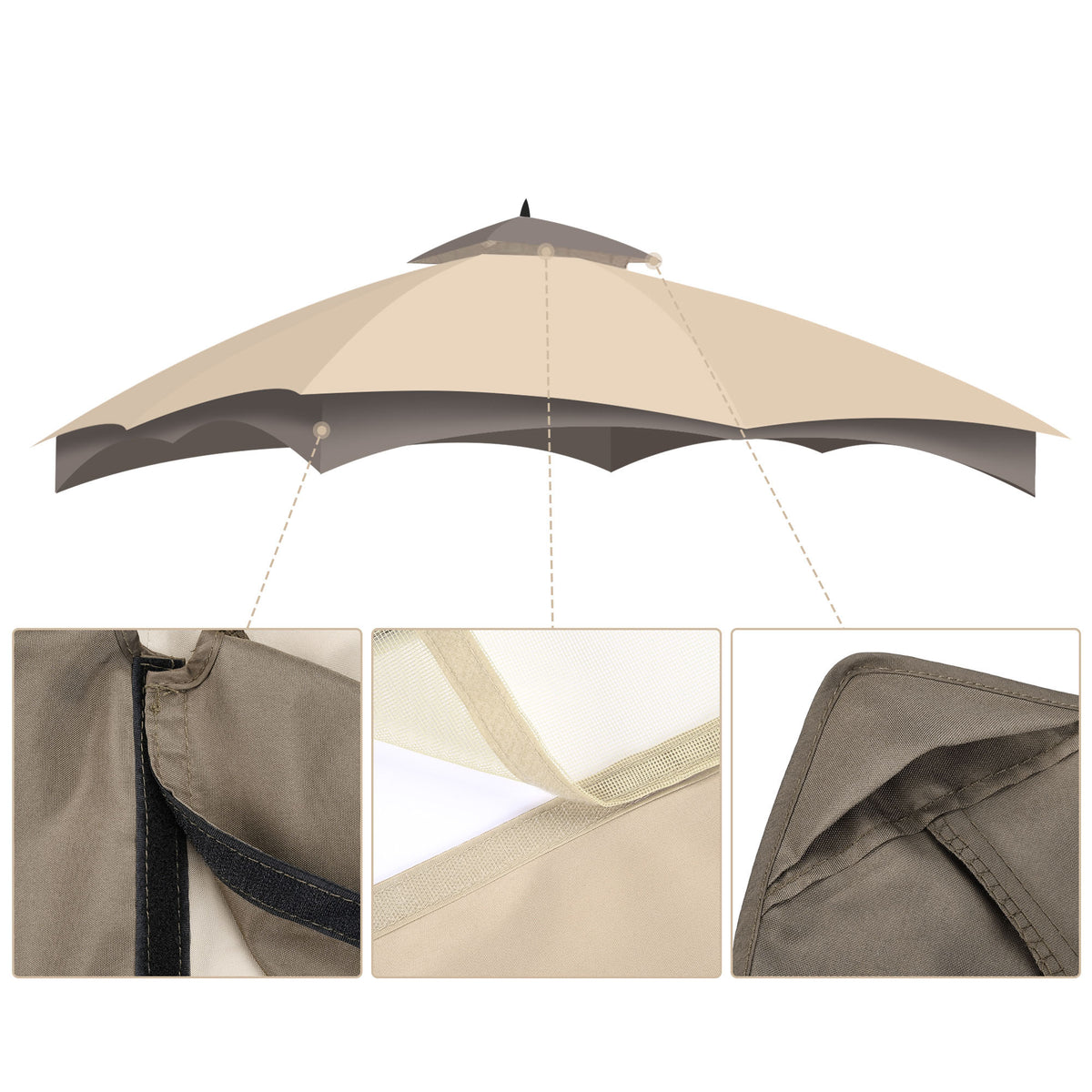 2-Tier Canopy Top Replacement for 10'x12' Gazebo Coffee Beige G6860