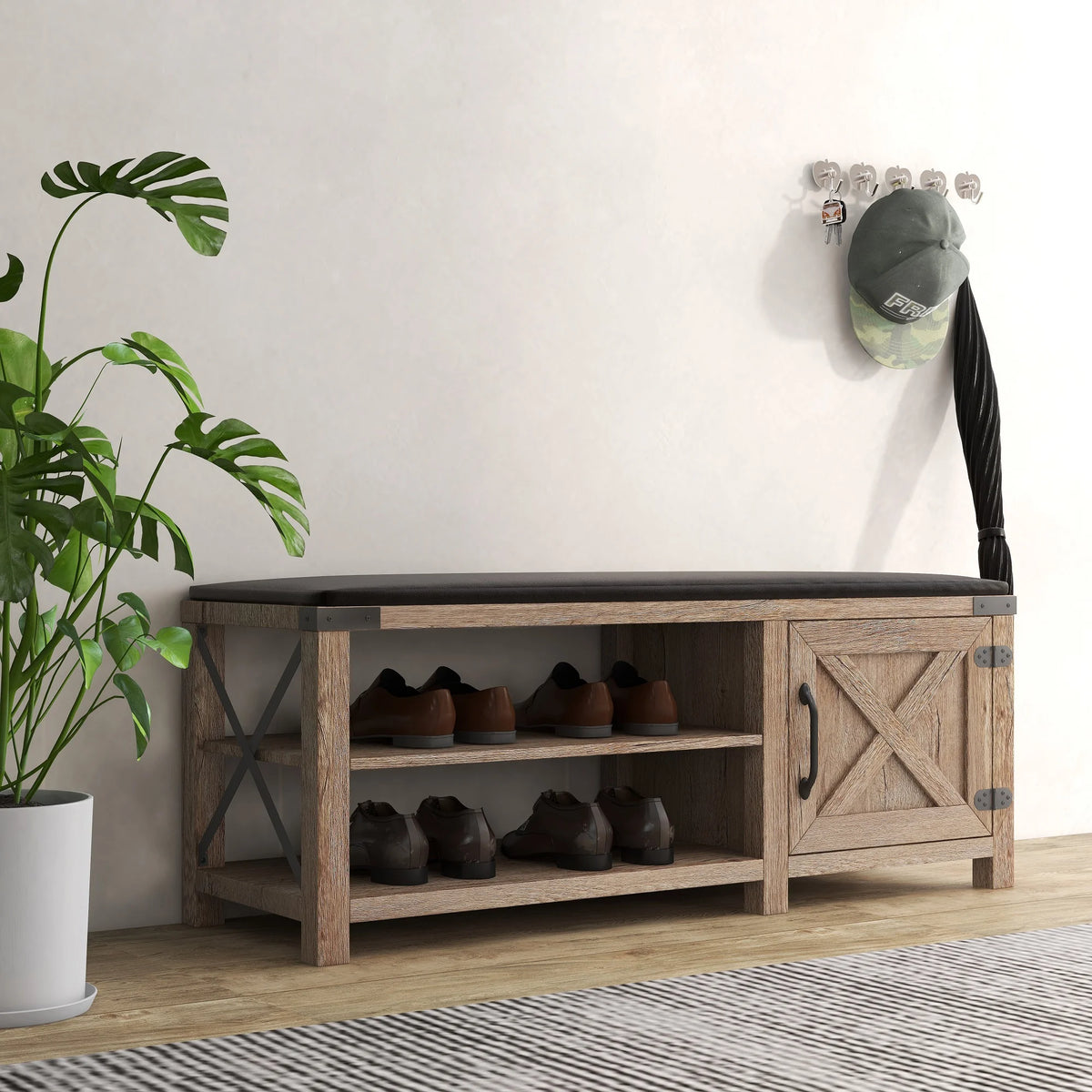Light Brown 2-Tier Shoe Storage Bench with Cushion Seat Q476446