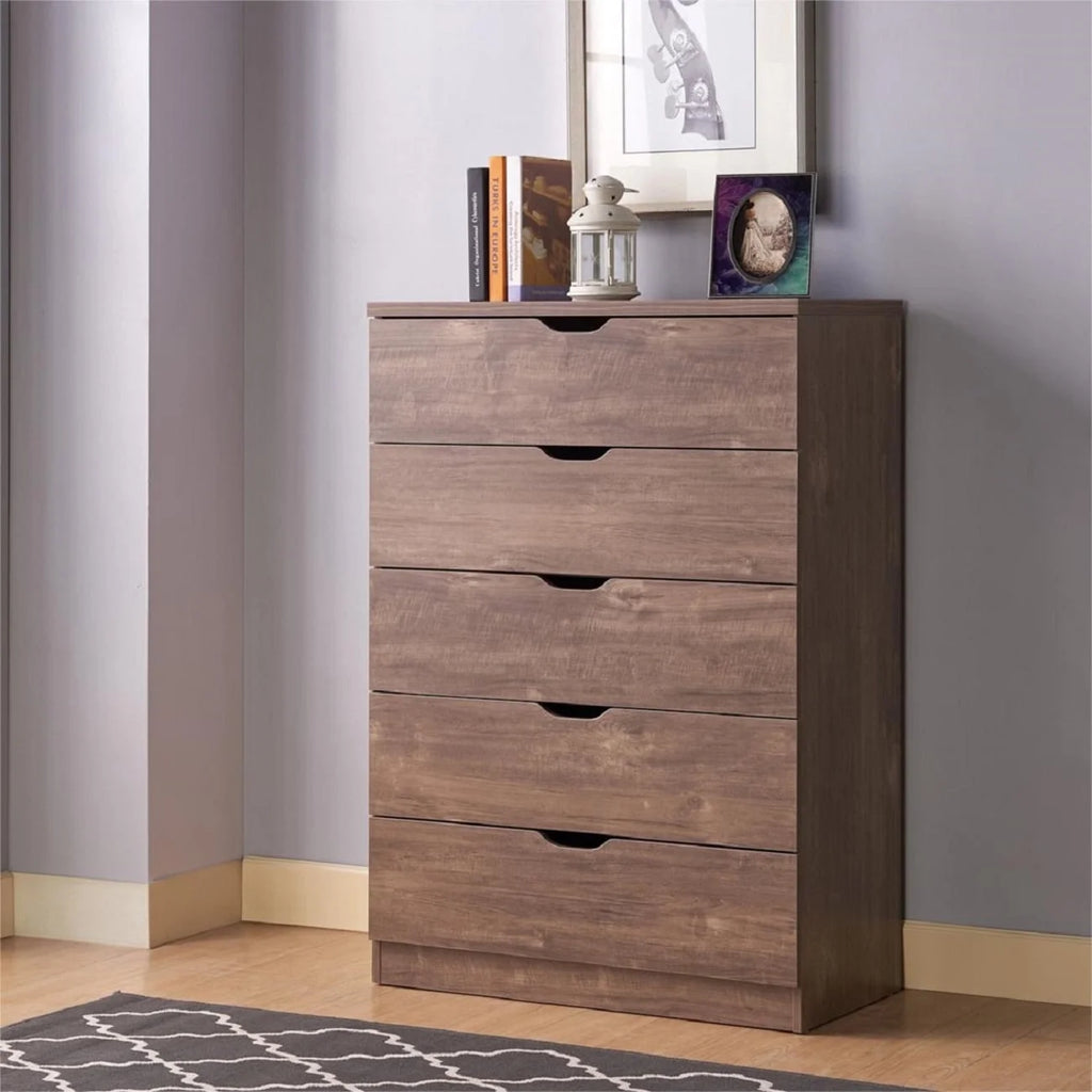 Brown 5 Drawer Wood Dresser N110168