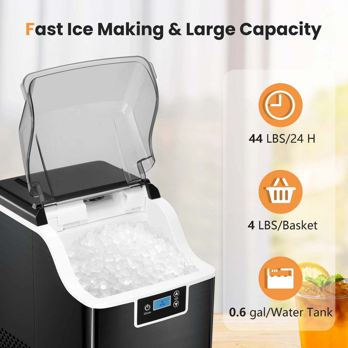 Black Portable Countertop Ice Maker with Basket & Scoop G38830
