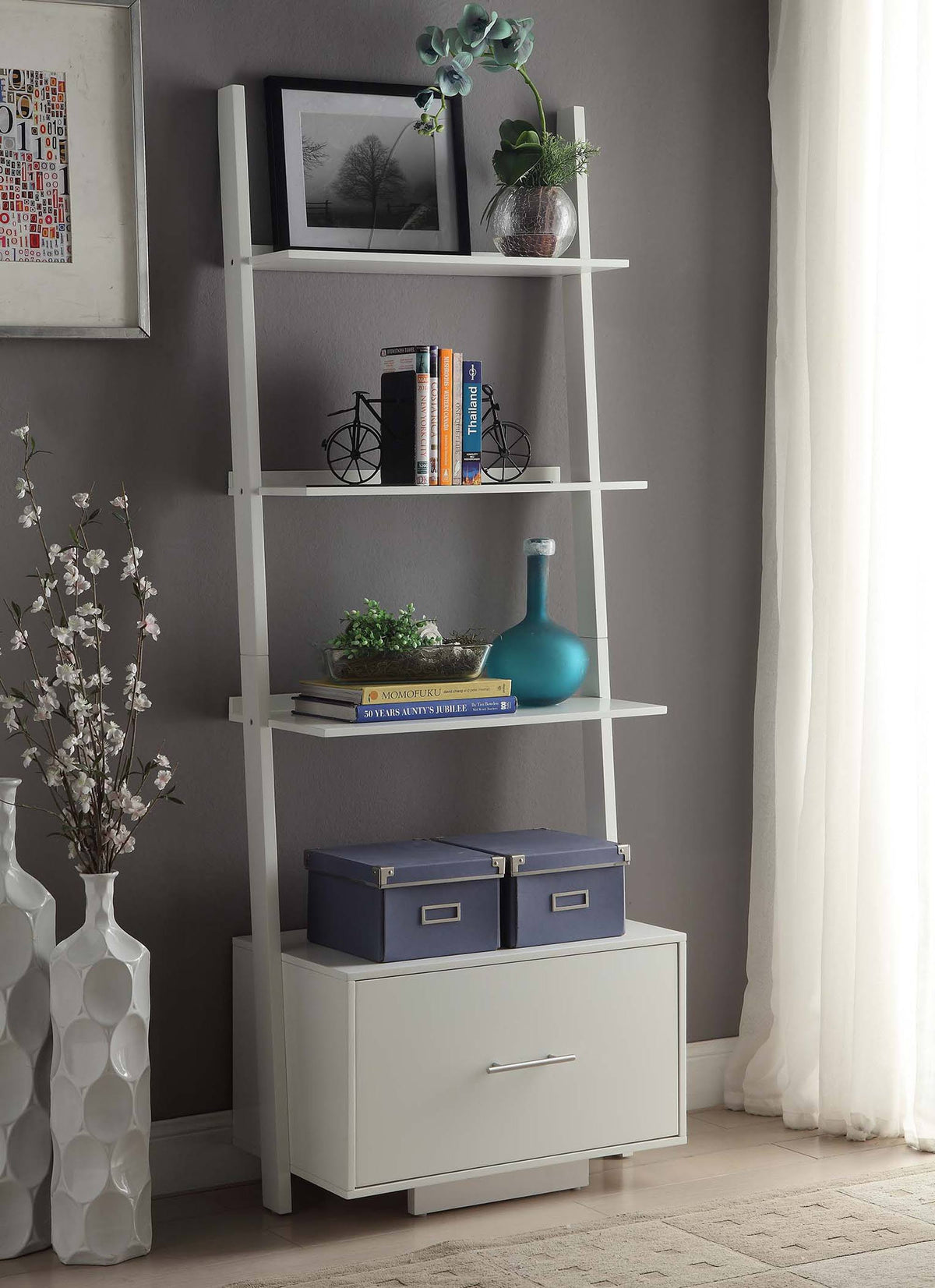 Ladder Bookcase with File Drawer B60196