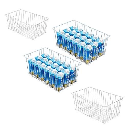 Upright Freezer Organizer Bins, 6Pcs White Wire Storage Baskets with Built-in Handles Y805524