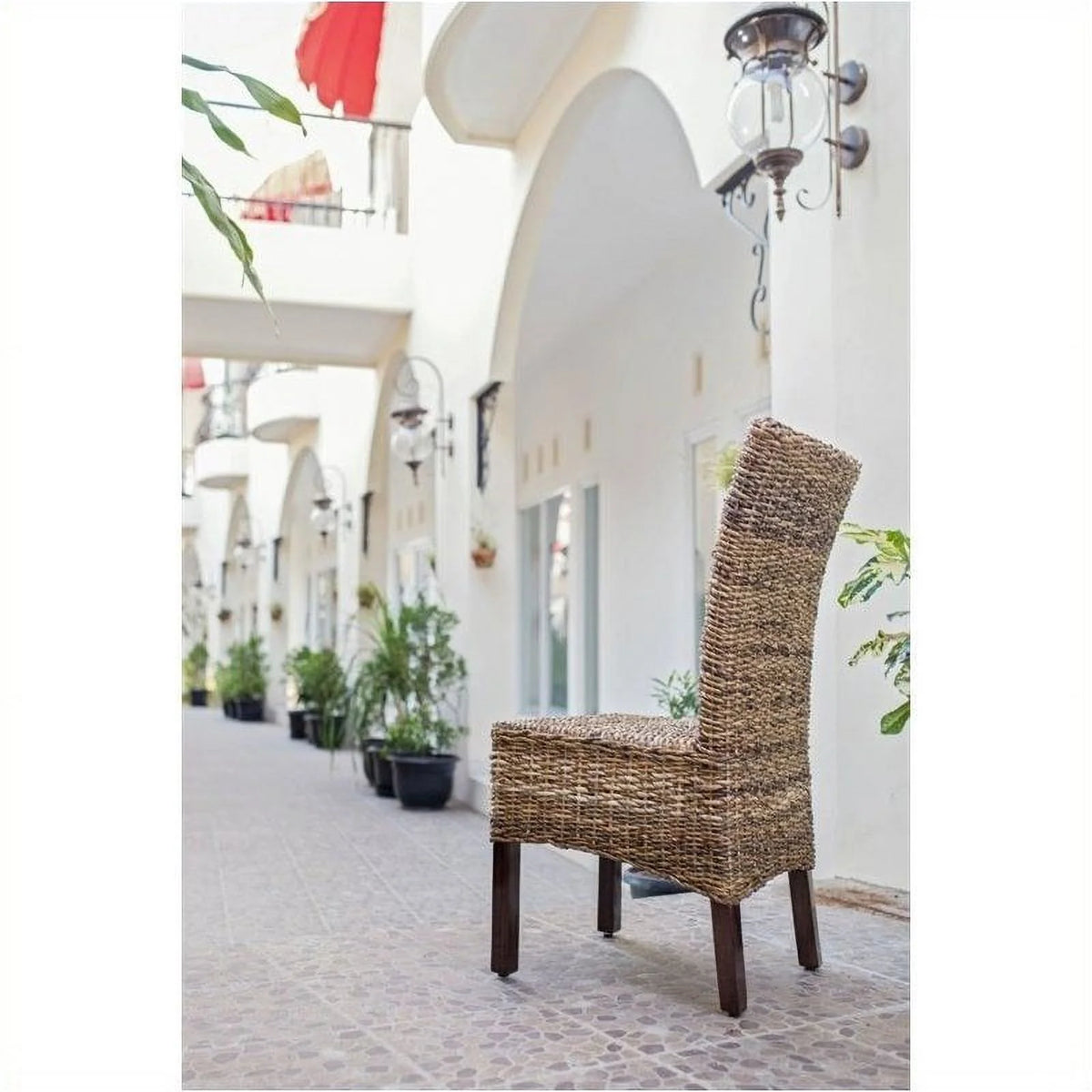 Brown Wicker Rattan Dining Chair Set of 2 C671