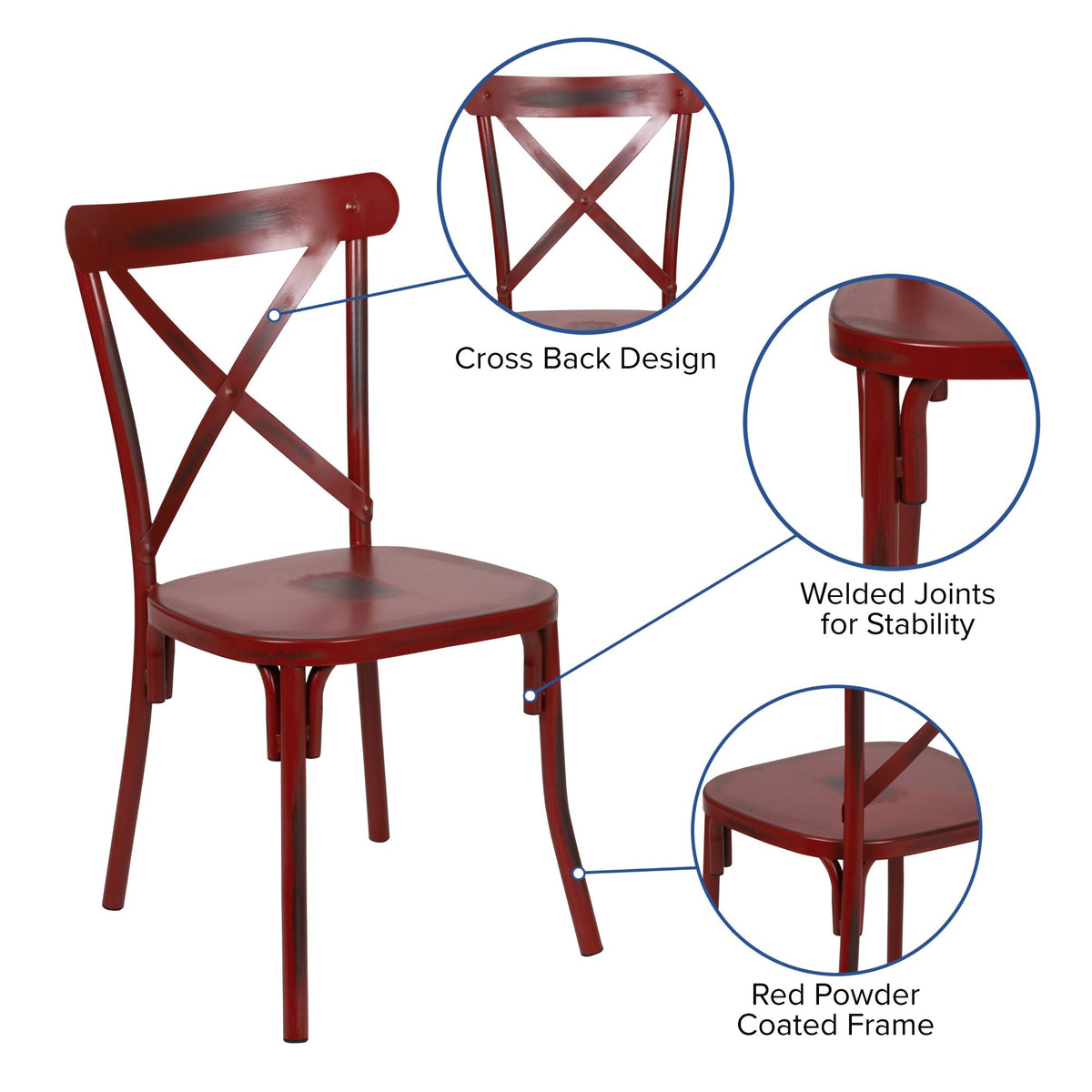 Rustic Distressed Metal Cross Back Chair (Red) V8166