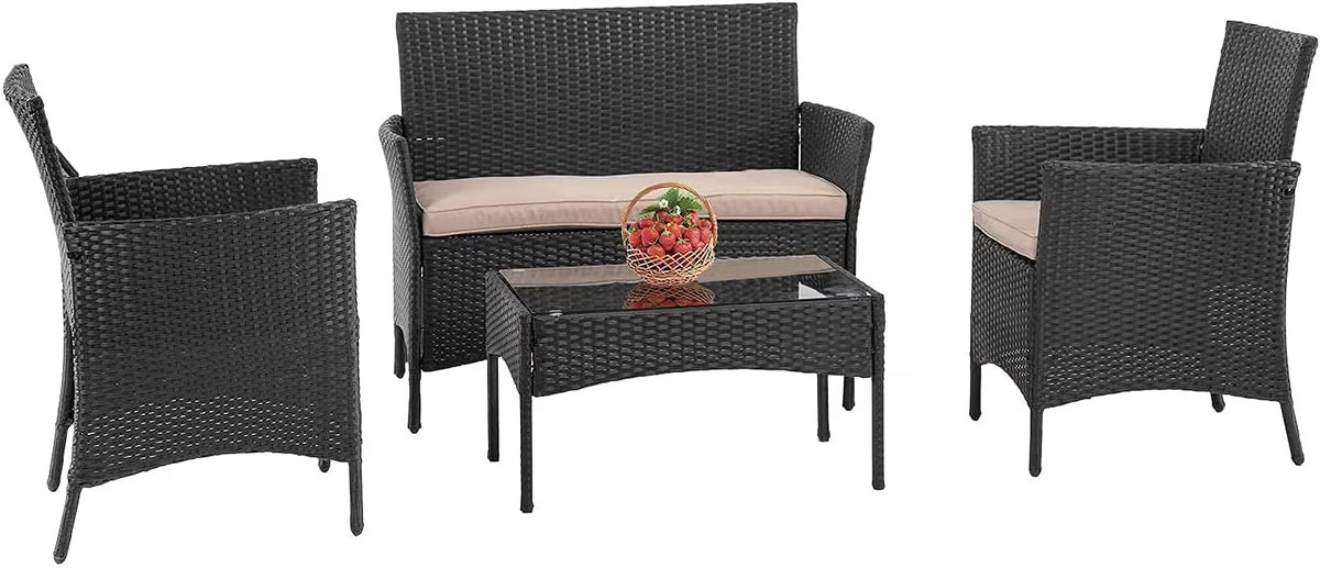 4 Pieces Outdoor Rattan Wicker Patio Furniture Set V75914