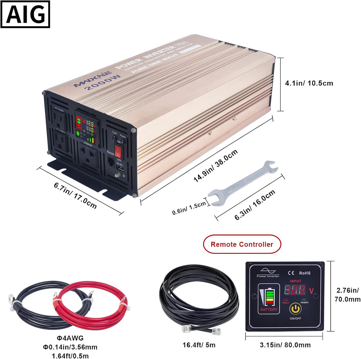 2000 Watts Pure Sine Wave Power Inverter with LCD Display C758303