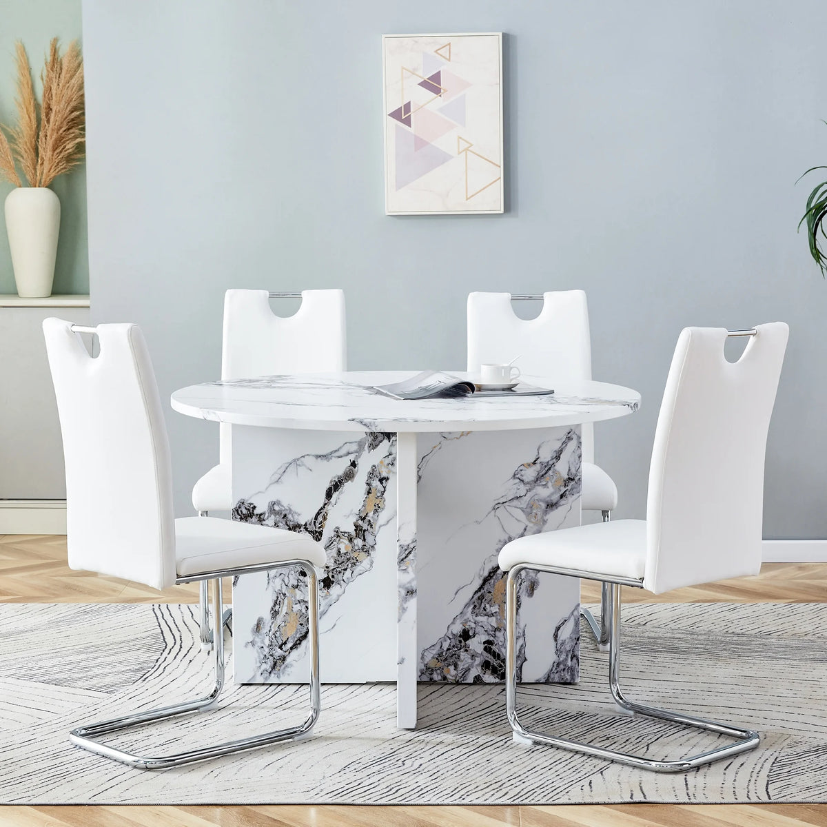 5 Piece 47 Inch Round MDF Dining Table Set D503618