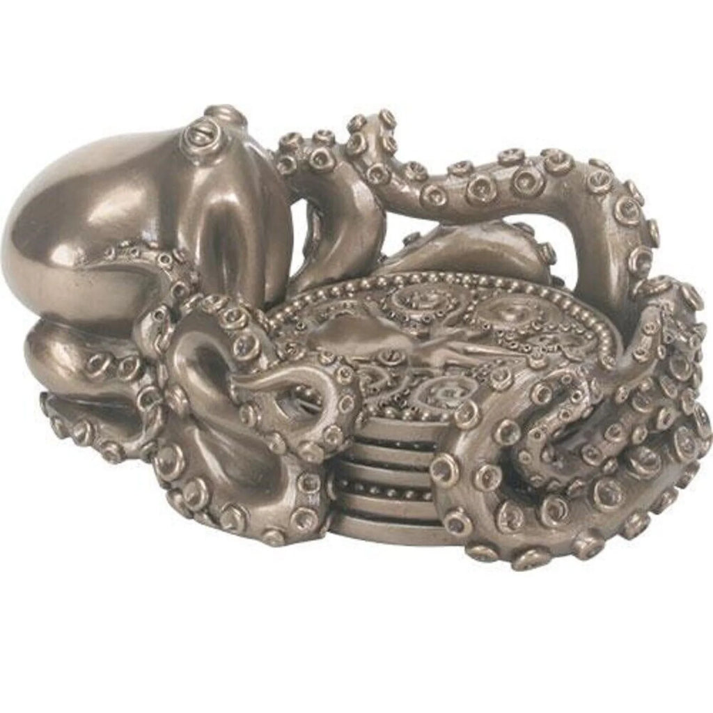 Coaster Holder with 4 Coasters Octopus Nautical Bar Decor S9167