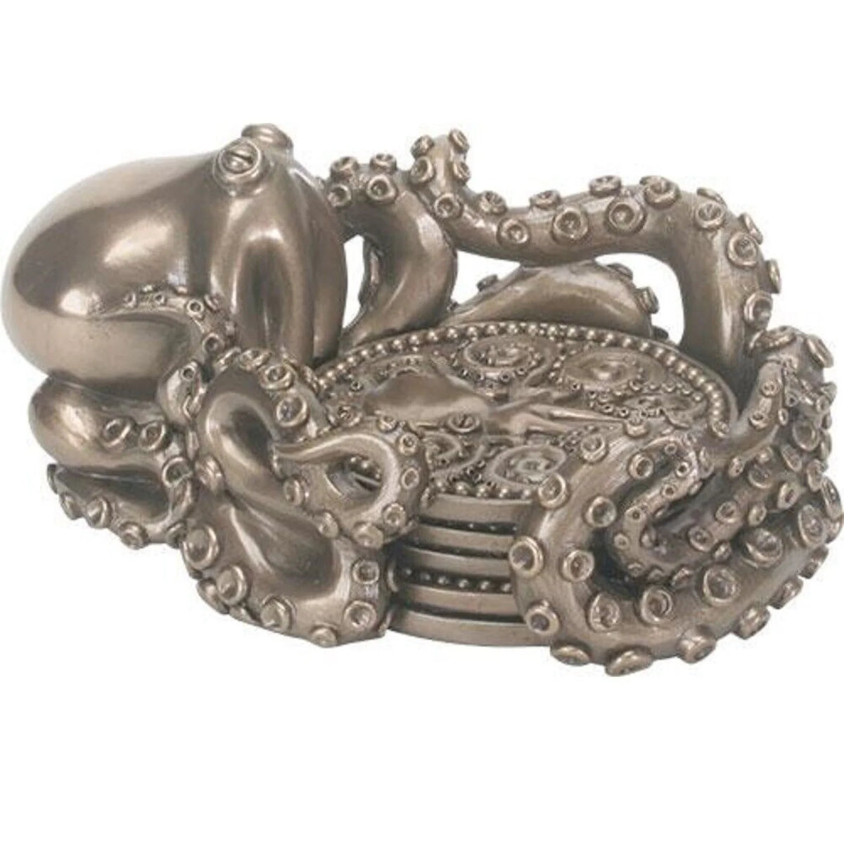 Coaster Holder with 4 Coasters Octopus Nautical Bar Decor S9167
