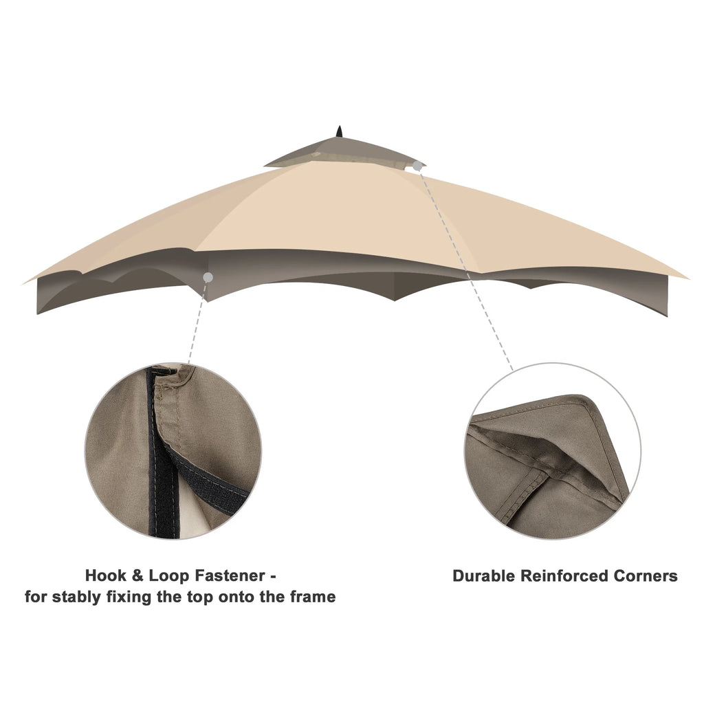 2-Tier Canopy Top Replacement for 10'x12' Gazebo Coffee Beige G6860