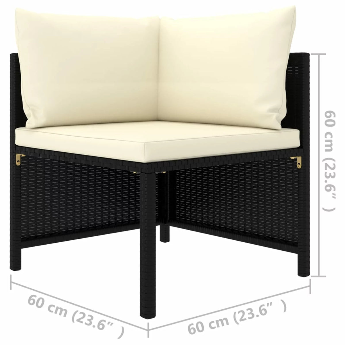 Black Poly Rattan Outdoor Corner Sofa with White Cushions O564257