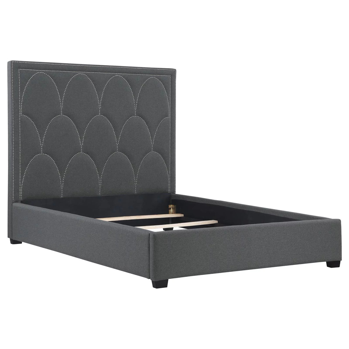 Upholstered Bed with Nailhead Trim Charcoal E6229