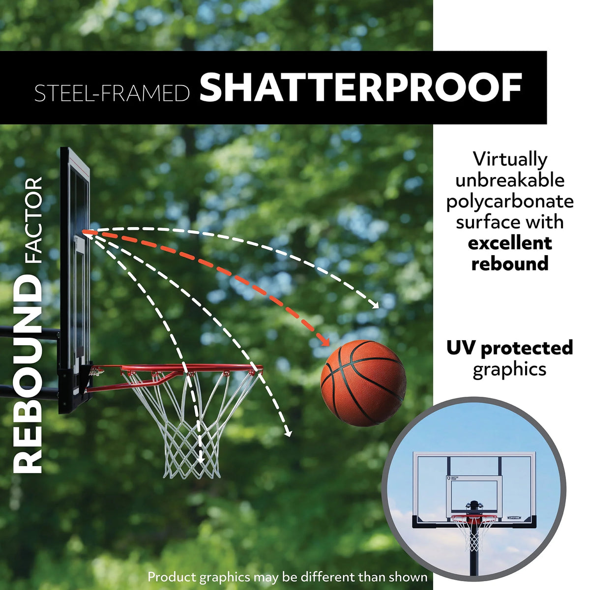 Adjustable Portable Basketball Hoop 48 inch Polycarbonate V21452