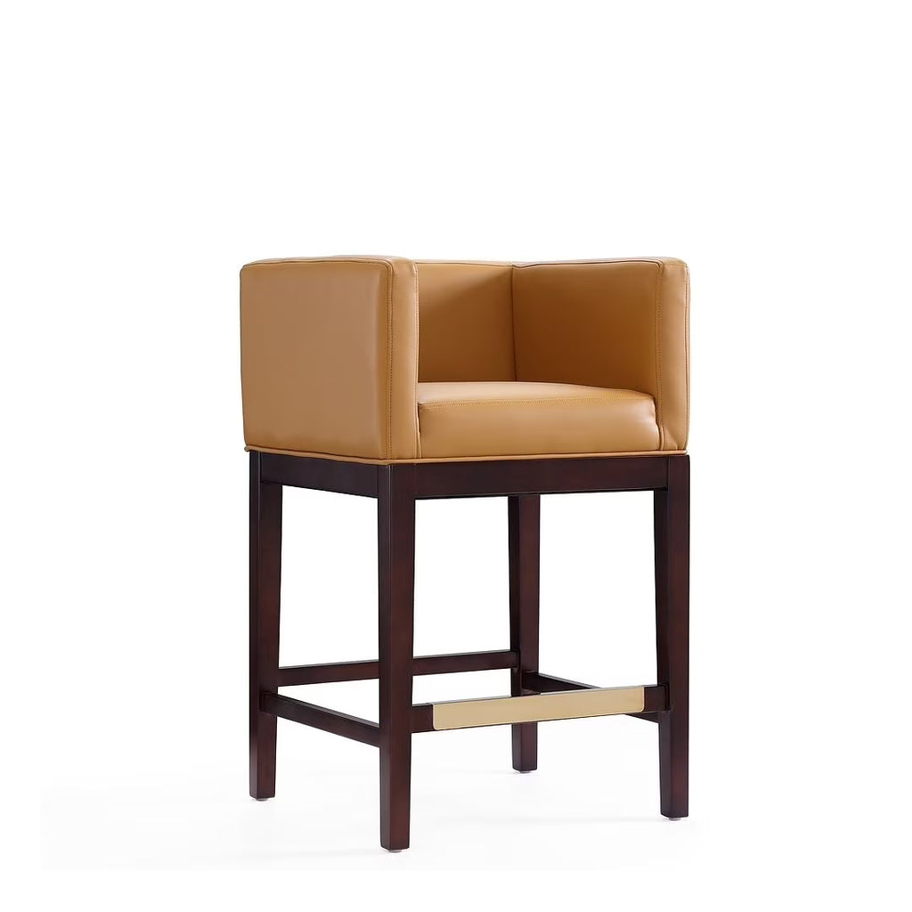 Camel and Dark Walnut Beech Wood Counter Height Bar Stool Q690877