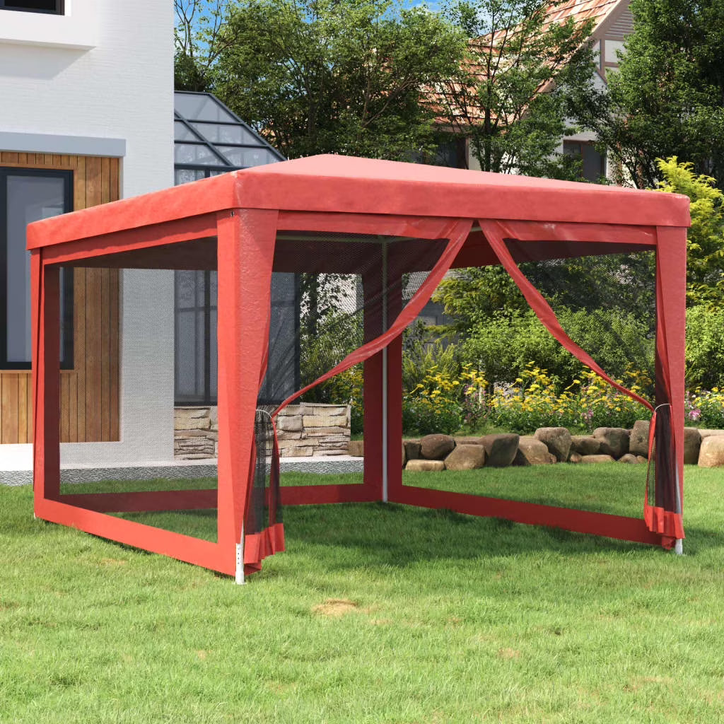Party Tent with 4 Mesh Sidewalls Red 9.8'x13.1' HDPE T7142