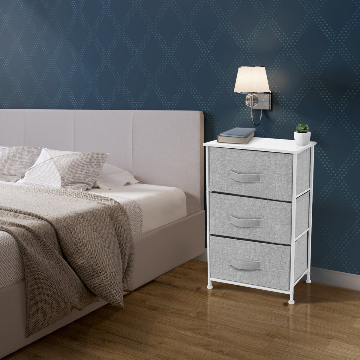 3 Drawer Nightstand with Fabric Bins J705673