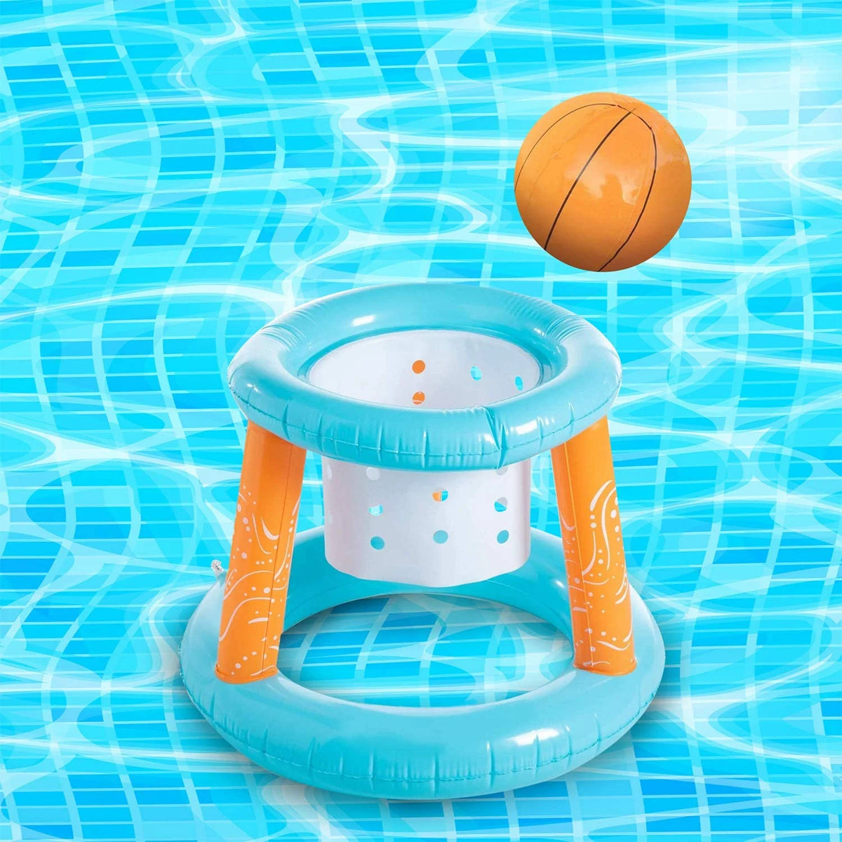 Lilac Inflatable Pool Volleyball Net Set Basketball Hoop with 2 Balls Large Size Outdoor Pool Games N381230