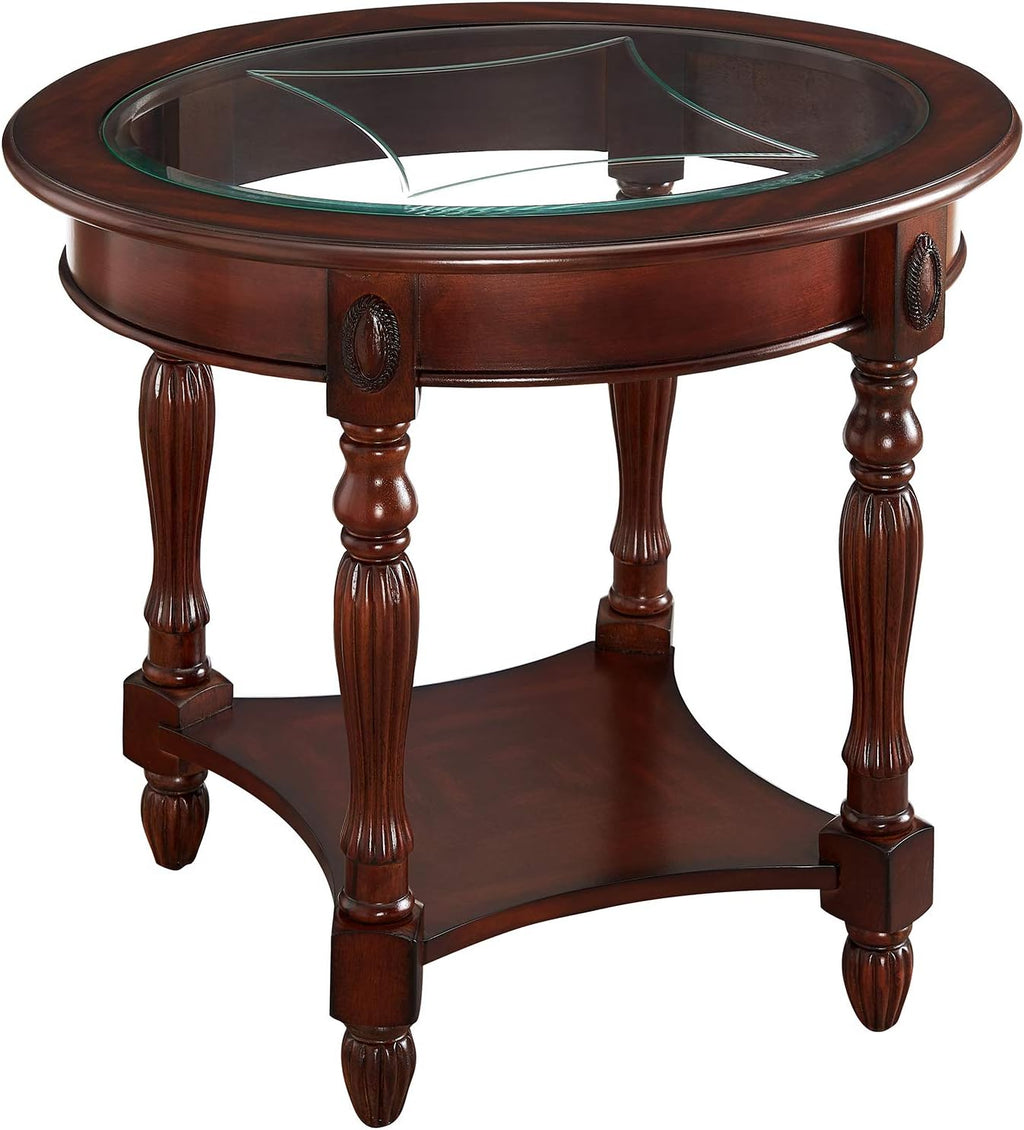 Solid Wood Console Table with Tempered Glass and Storage Shelf Walnut U78470