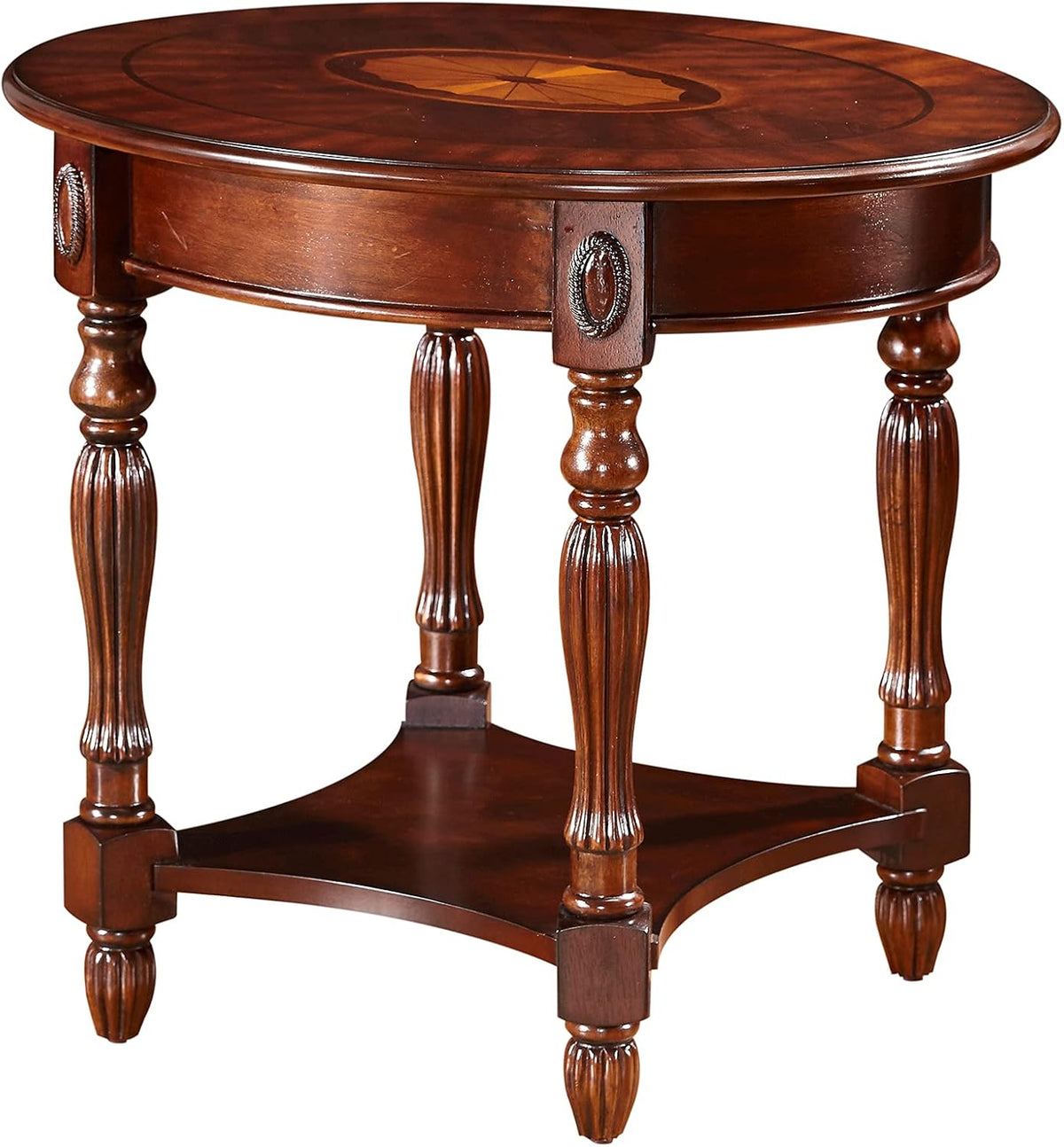 Solid Wood Console Table with Tempered Glass and Storage Shelf Walnut U78470
