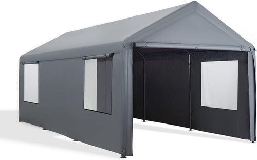 10'x20' Heavy Duty Carport with Roll-up Ventilated Windows, Removable Sidewalls & Doors, All-Season Tarp, Beige R577932