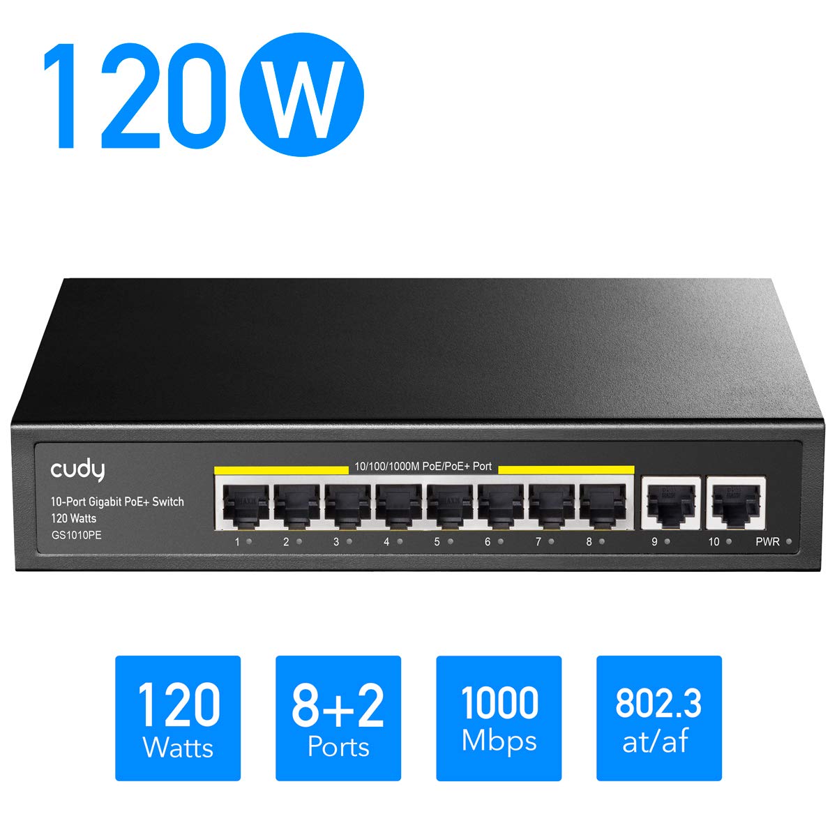 8 Port Gigabit PoE+ Switch, 120 Watts PoE Budget, Pack of 2 F974739