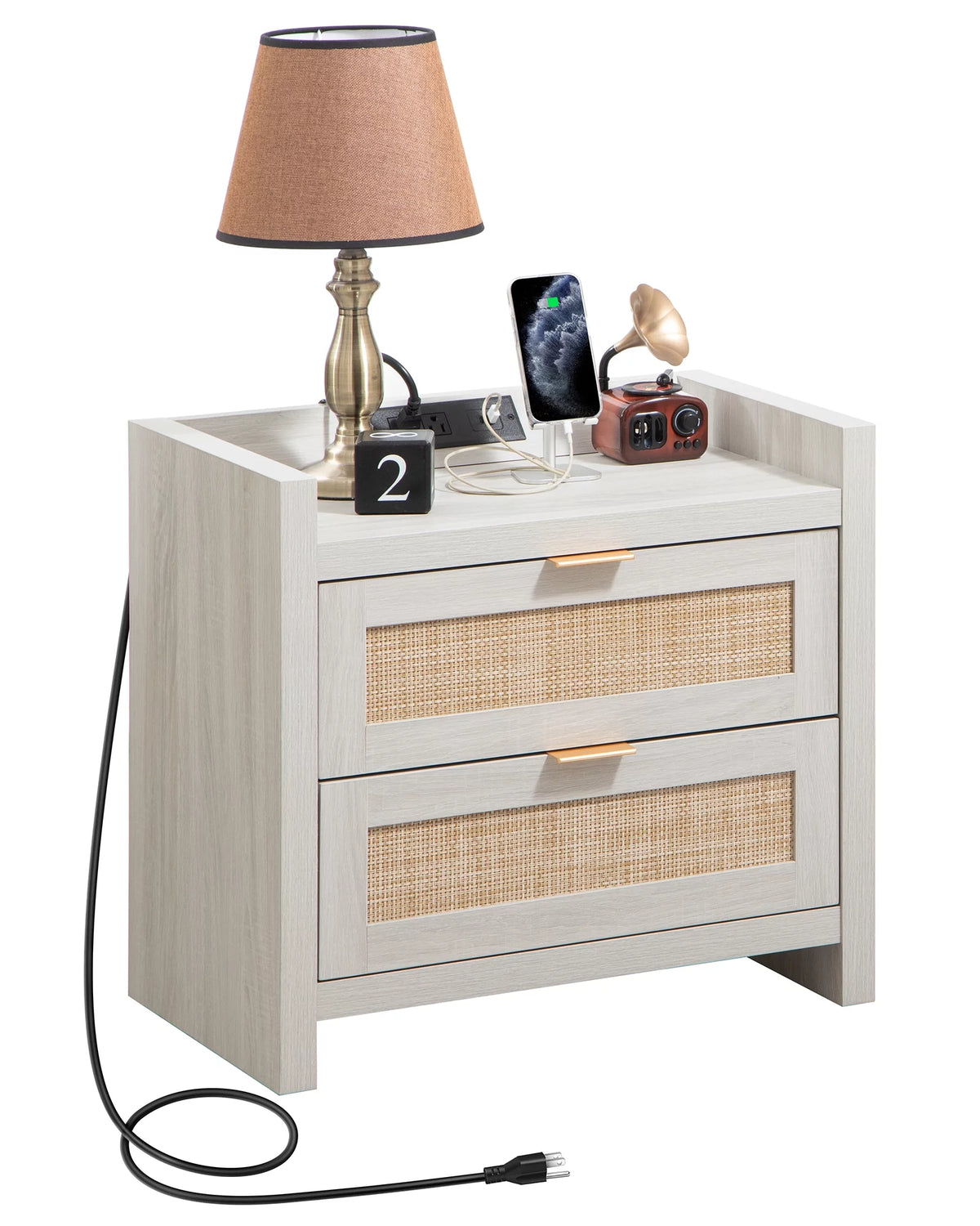 Rattan Nightstand Set of 2 with USB Type-C Charging Station I58576