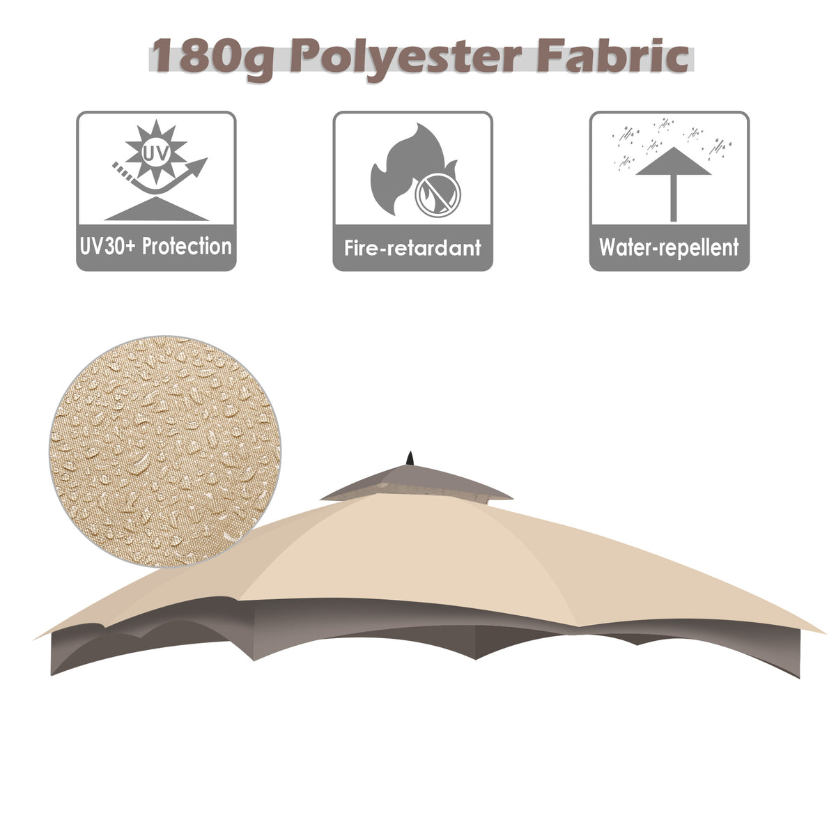 2-Tier Canopy Top Replacement for 10'x12' Gazebo Coffee Beige G6860