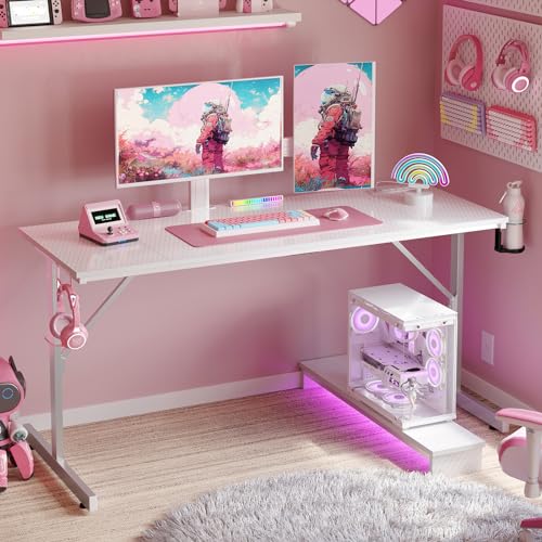 42 inch Black Marble Gaming Desk with LED Lights N71627
