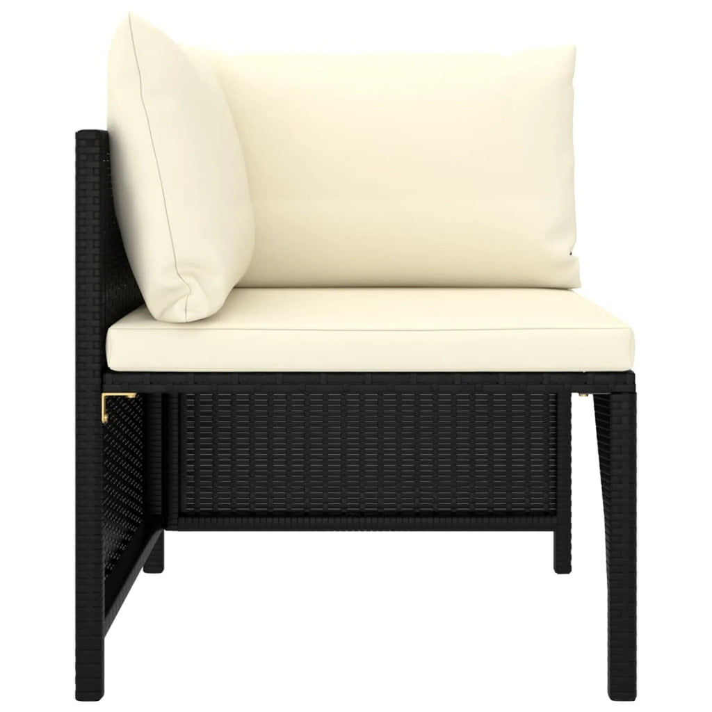 Black Poly Rattan Outdoor Corner Sofa with White Cushions O564257