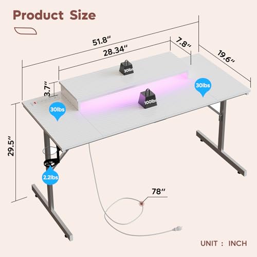 42 inch Black Marble Gaming Desk with LED Lights N71627