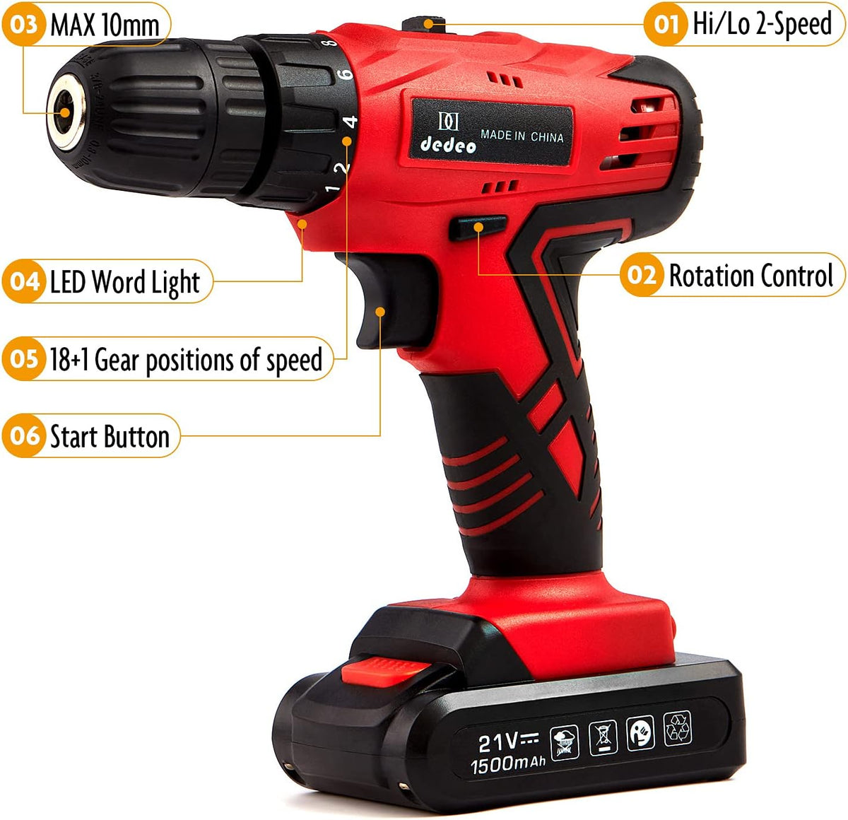 110Pcs Cordless Hammer Drill Tool Kit with 21V Li-Ion Battery & Charger B64109