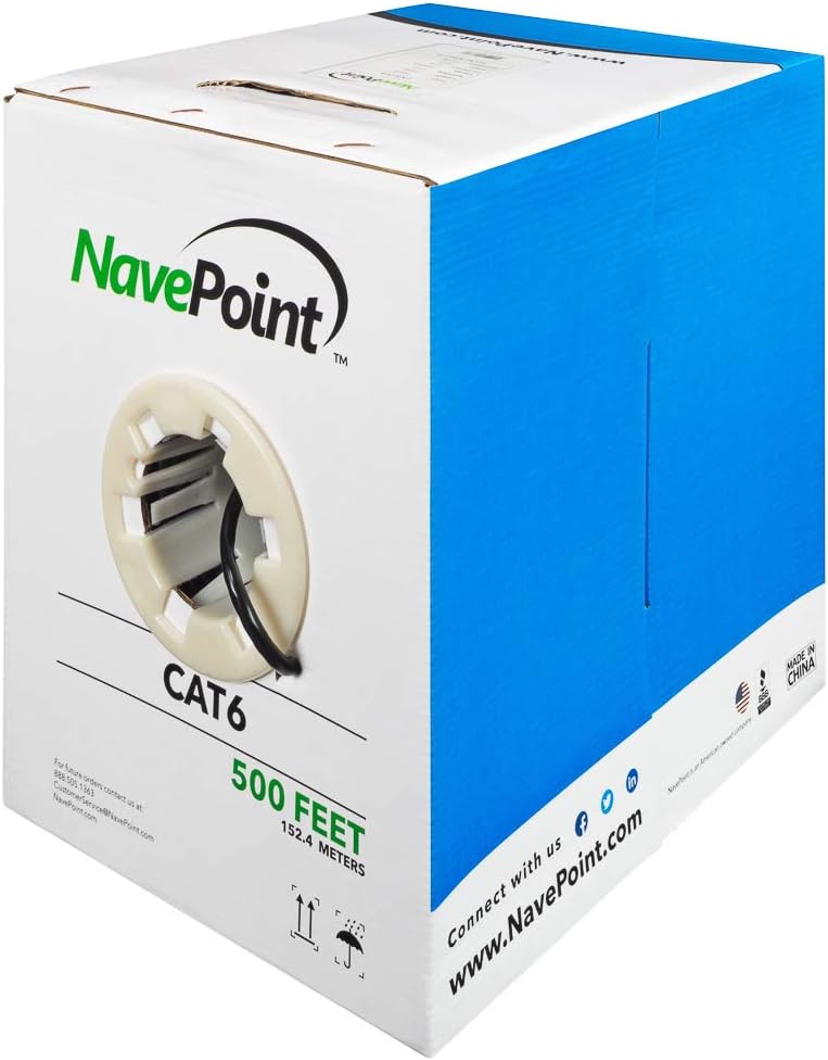 Cat6 Bulk Ethernet Cable, 500ft, Black, Solid, 550MHz, 23AWG, UTP M23622