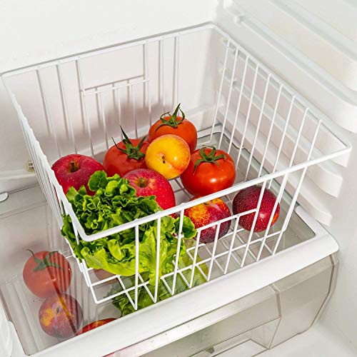 Upright Freezer Organizer Bins, 6Pcs White Wire Storage Baskets with Built-in Handles Y805524