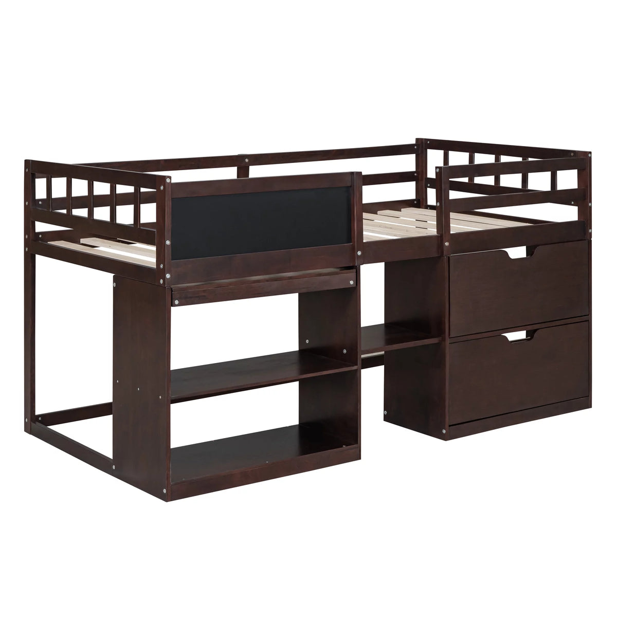 Twin Size Solid Wood Loft Bed with Drawers Shelves and Ladder M6609