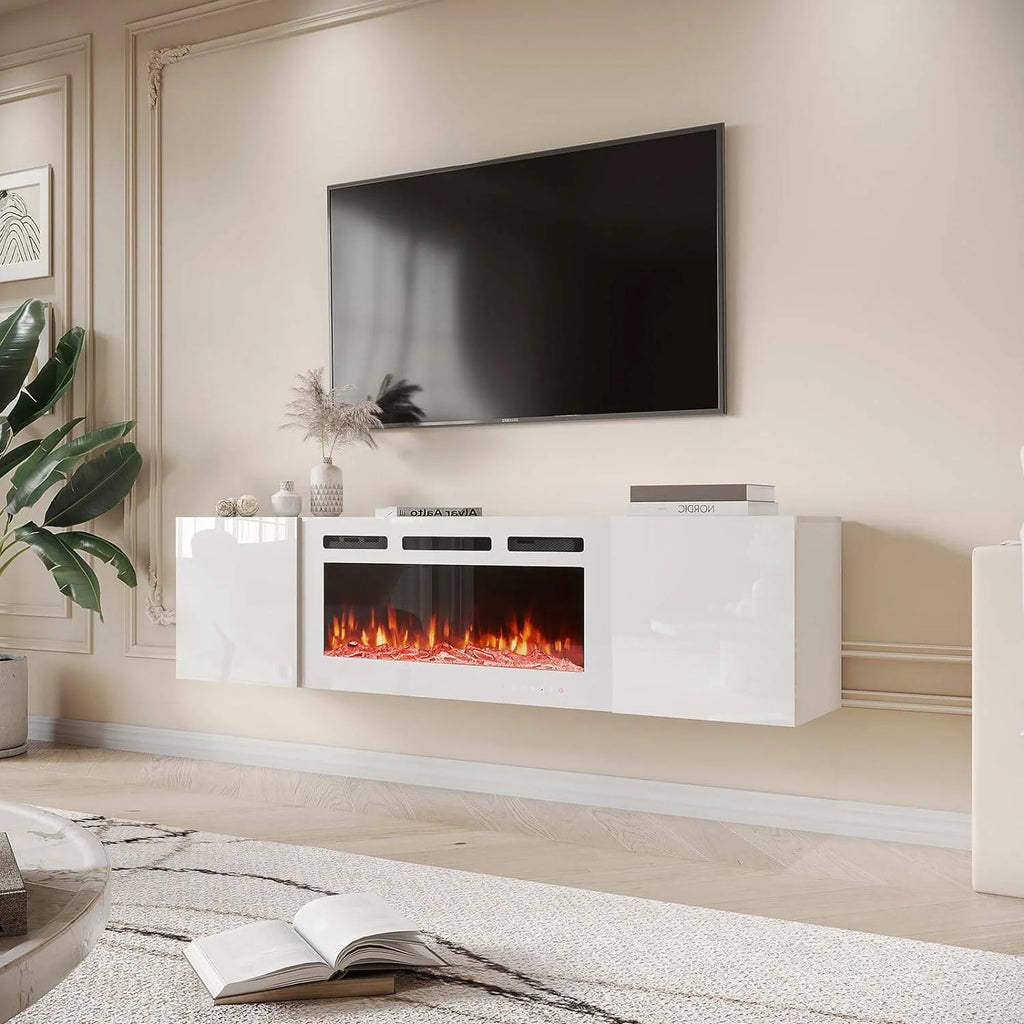 White 70'' TV Stand with 36'' Electric Fireplace J162612