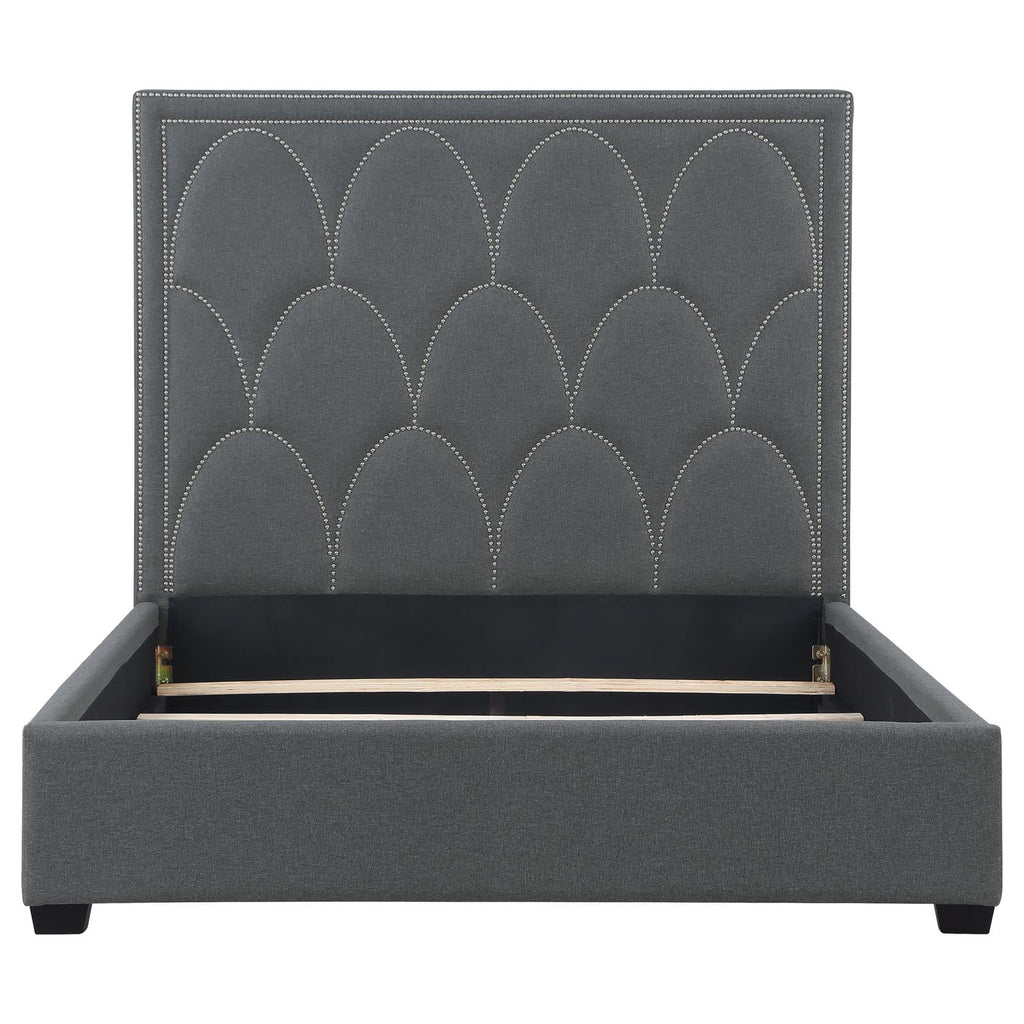 Upholstered Bed with Nailhead Trim Charcoal E6229