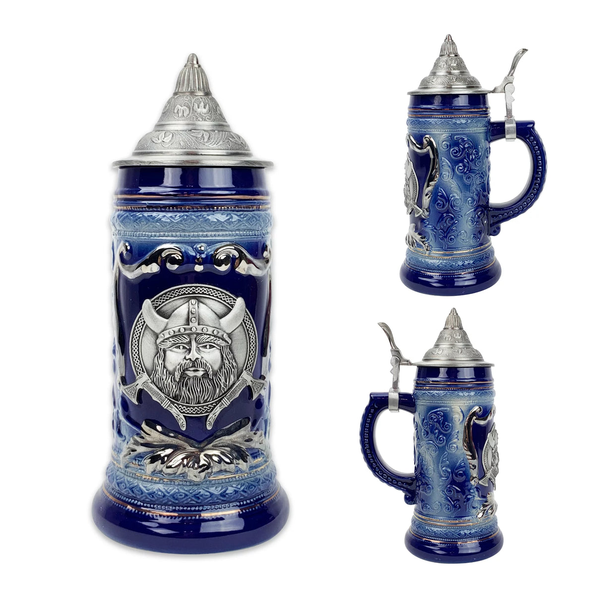 Blue Metal Medallion .75L Beer Stein with Metal Lid T474