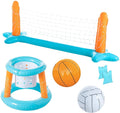 Lilac Inflatable Pool Volleyball Net Set Basketball Hoop with 2 Balls Large Size Outdoor Pool Games N381230