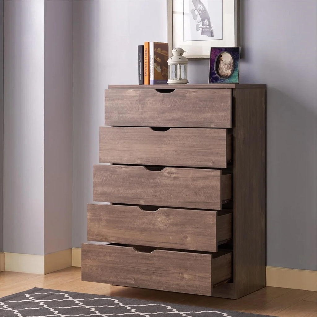 Brown 5 Drawer Wood Dresser N110168