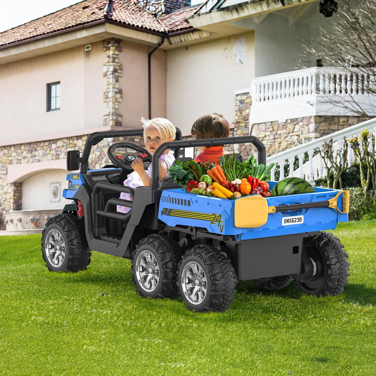 24V 6 Wheels Electric Ride on Tractor Dump Truck Q310