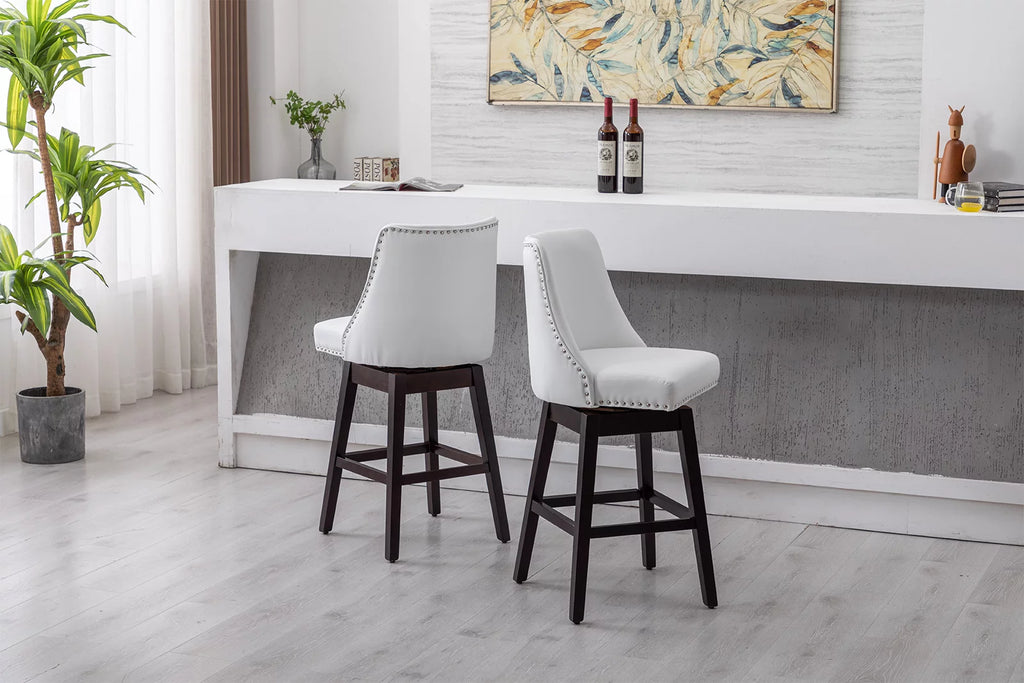 27.5 Inch White Faux Leather Swivel Bar Stool Set of 2 L696