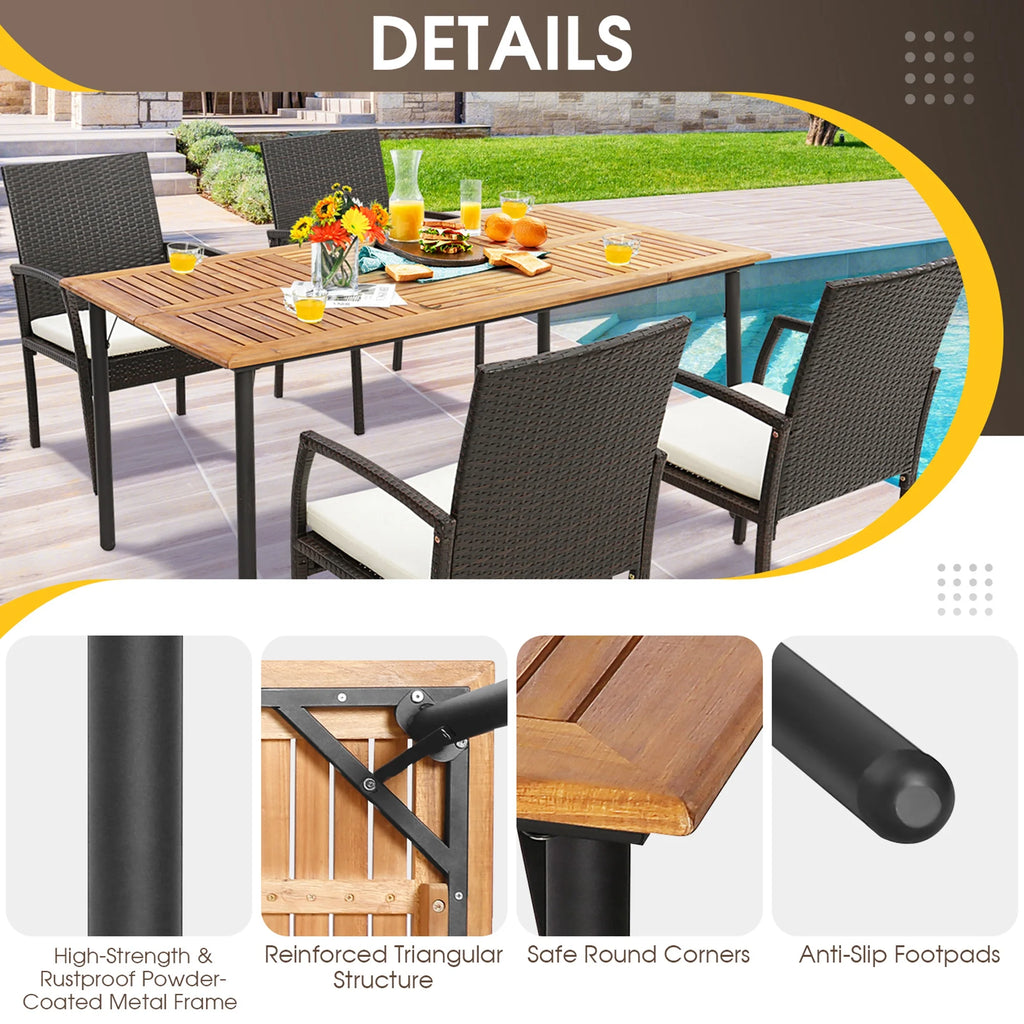 Rectangular Acacia Wood Patio Dining Table with Umbrella Hole M781