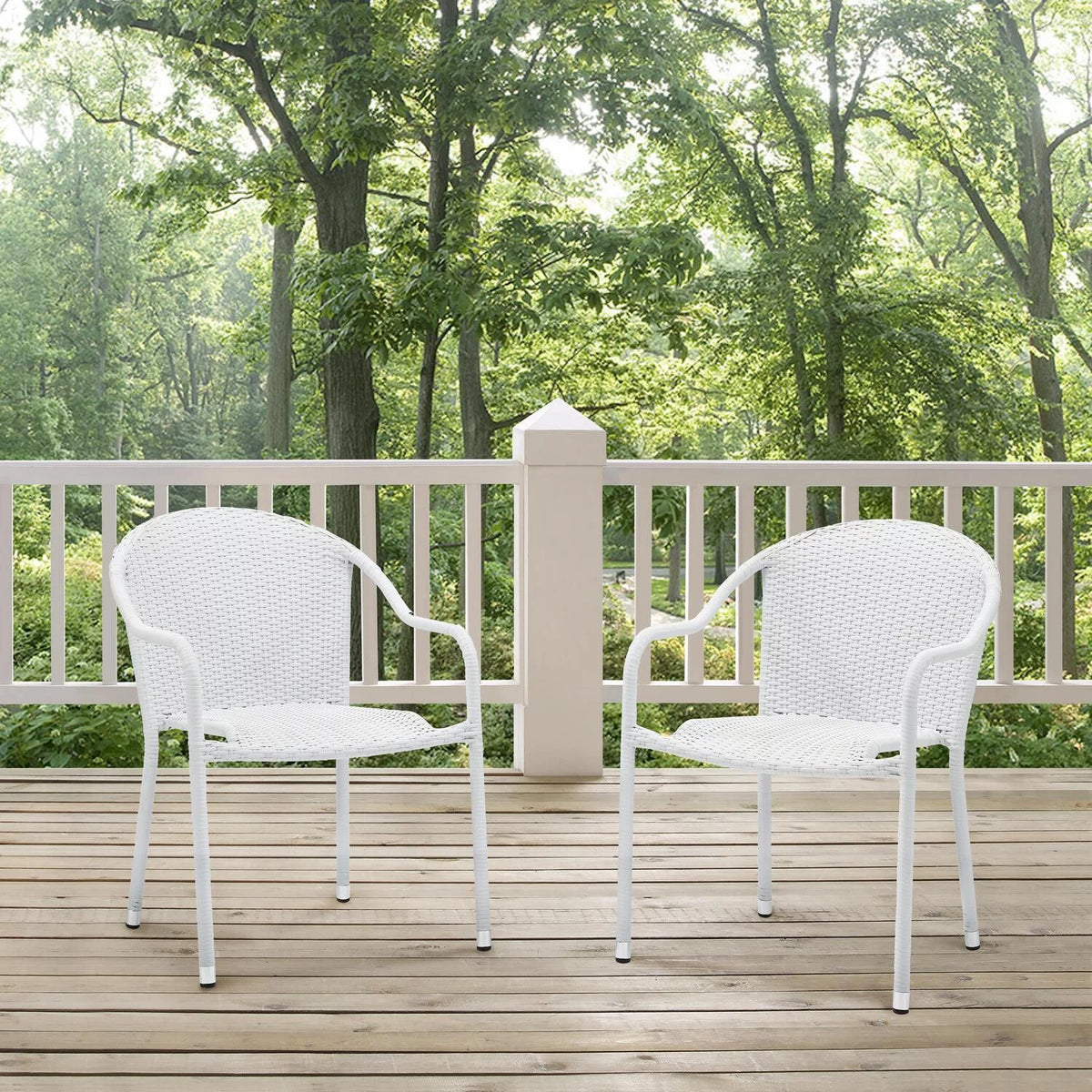 3Pc White Outdoor Wicker Chair Set with Side Table R143