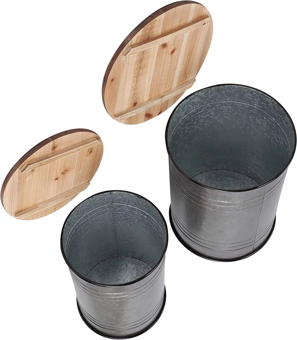2pk Galvanized Metal Barrel Side Table Ottoman Set J447